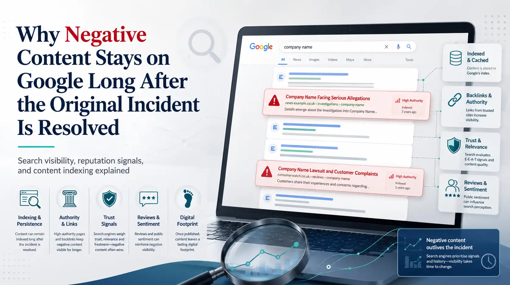 Negative content staying visible on Google search results after an incident is resolved