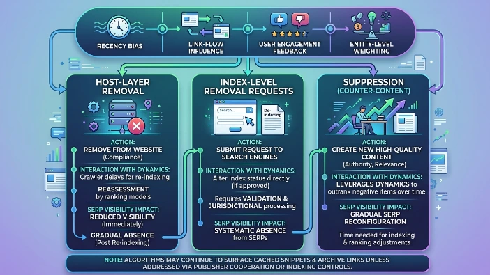 How do content ranking dynamics affect attempts to remove or suppress negative items