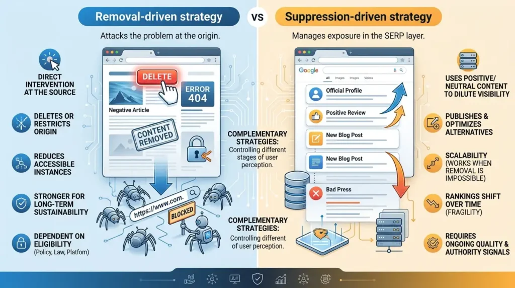 How do content removal and suppression compare?