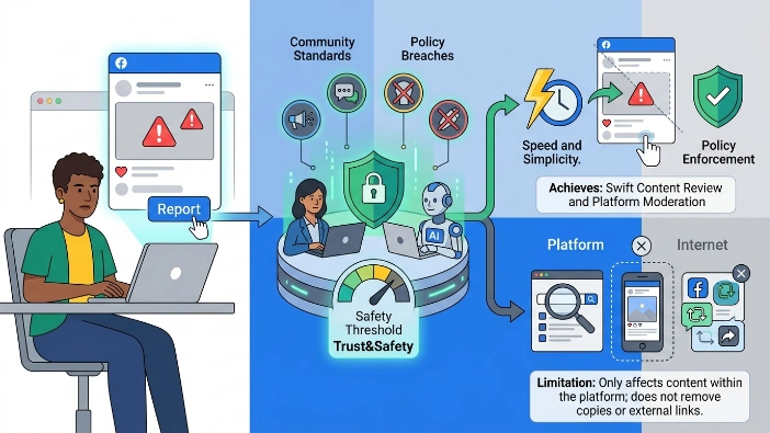 What does reporting harmful Facebook content achieve