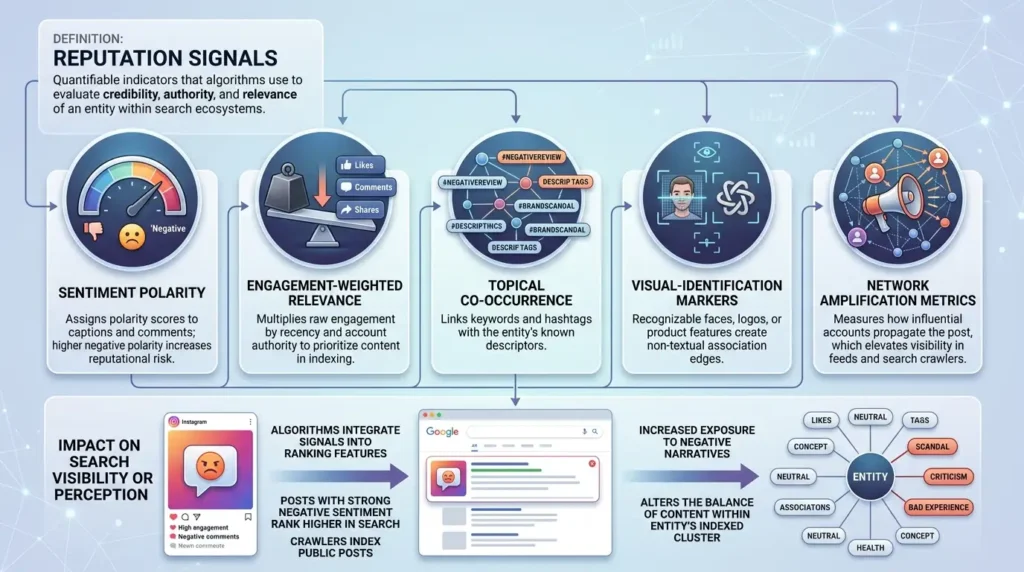 What reputation signals does negative Instagram content generate