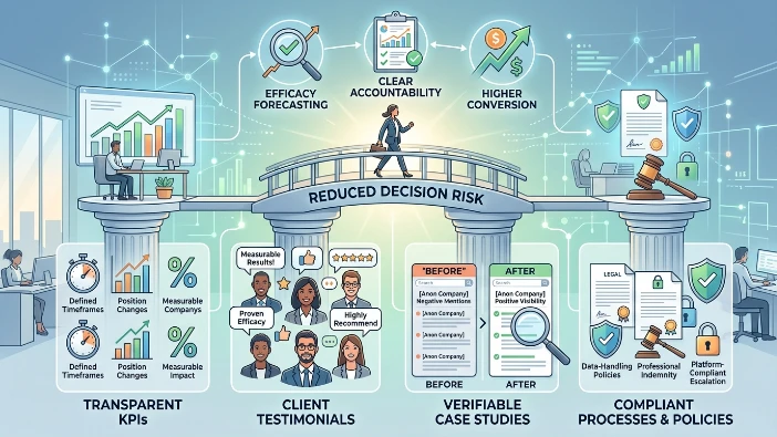 Which guarantees and trust signals reduce decision risk