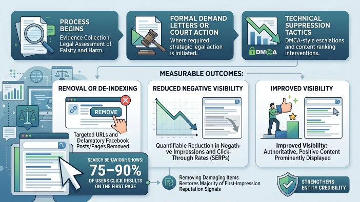 Which legal reputation management approach delivers enforceable removals and measurable SERP control