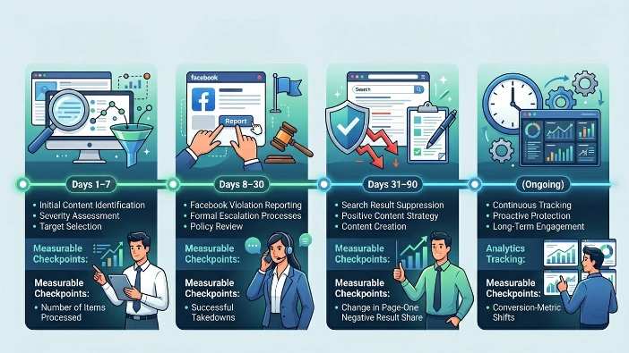 Which timeline delivers predictable results for Facebook takedowns