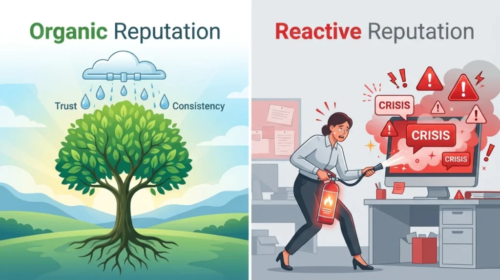 How Do Organic Reputation Strategies Compare With Reactive Reputation Approaches?