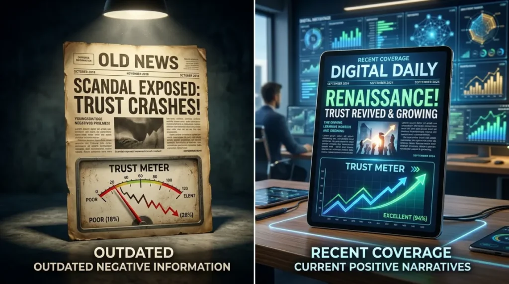 How Does Negative Old News Affect Online Trust Compared with Recent Coverage?