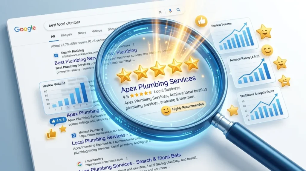 How do reviews affect search visibility and SERP evaluation?