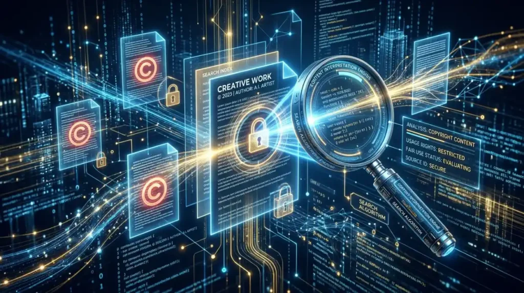 How do search engines interpret copyrighted content?