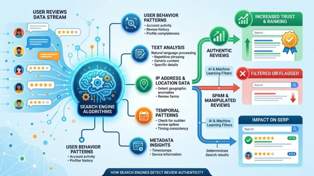 How do search engines interpret review authenticity?