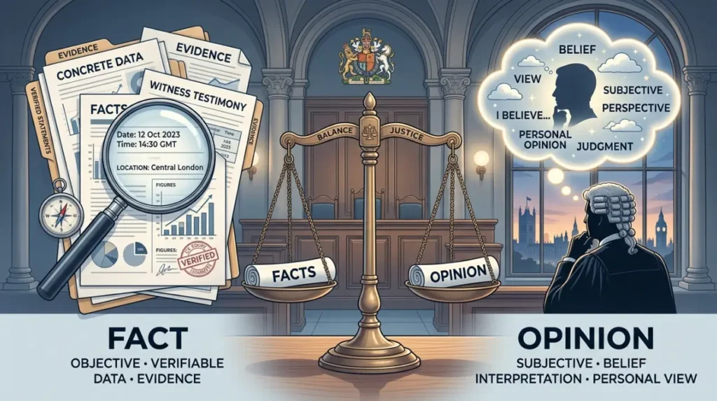 How does UK law distinguish fact from opinion?