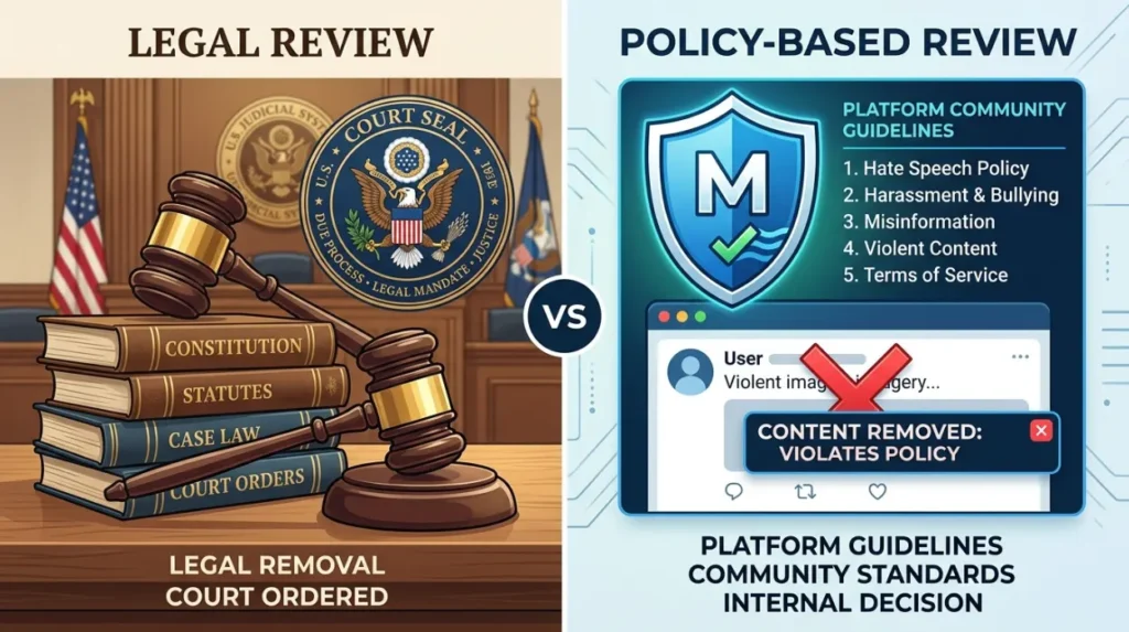 What Is the Difference Between Legal Review Removal and Policy-Based Review Removal?