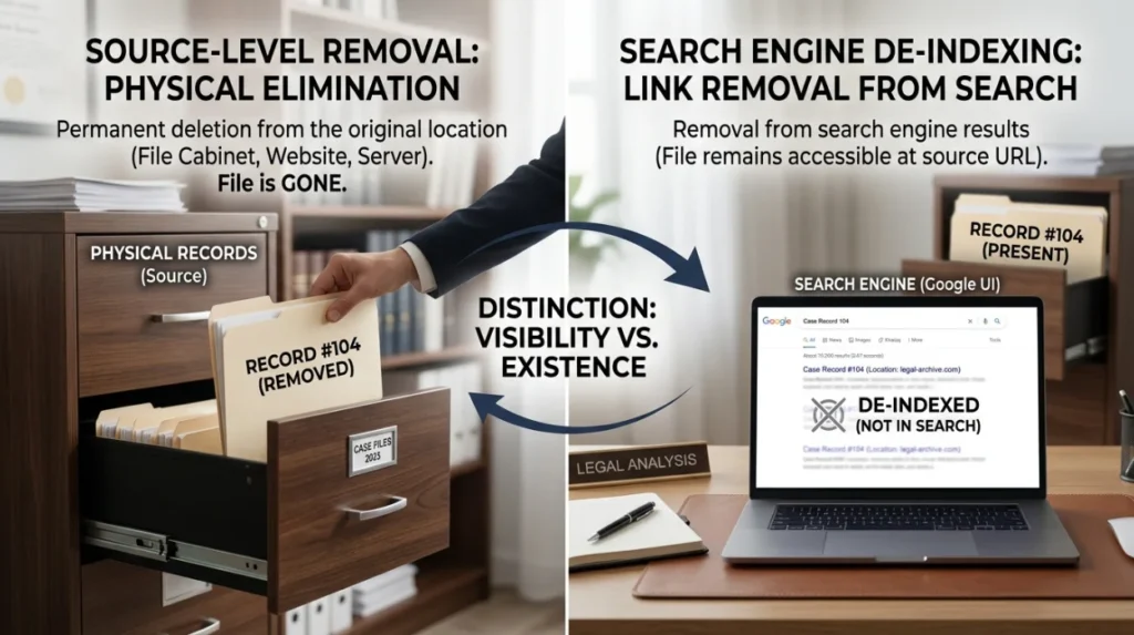 What Is the Difference Between Source-Level Removal and Search Engine De-Indexing?
