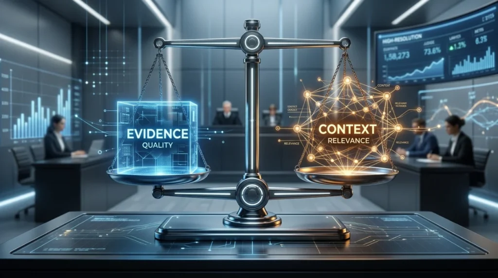 How does evidence quality compare to contextual relevance in complaint assessment?