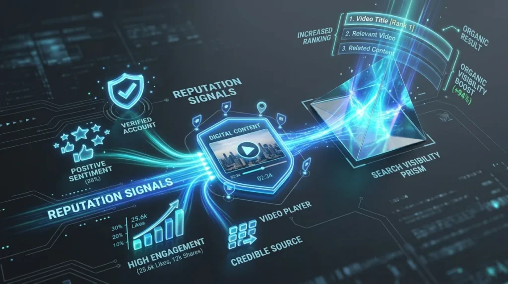 What role do reputation signals play in video visibility?