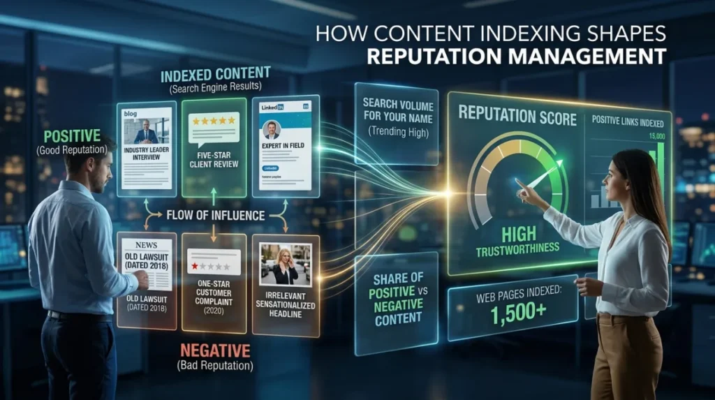What role does content indexing play in reputation management?