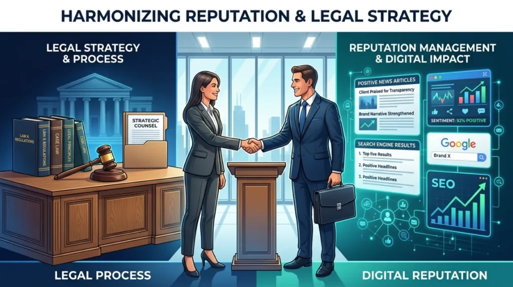 Which reputation management approaches operate alongside legal processes?