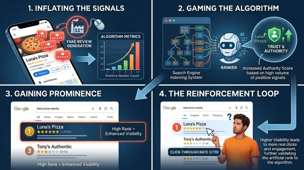 Why Do Fake Reviews Influence Search Visibility?