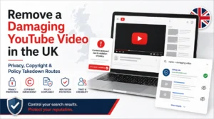 Damaging YouTube video removal in the UK showing privacy, copyright, policy takedown routes and search reputation protection.