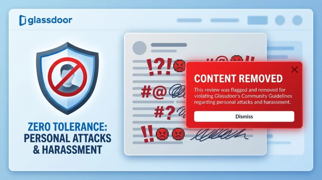 How do Glassdoor guidelines treat personal attacks and harassment?