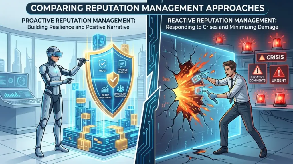 How do reactive and proactive reputation management approaches compare?