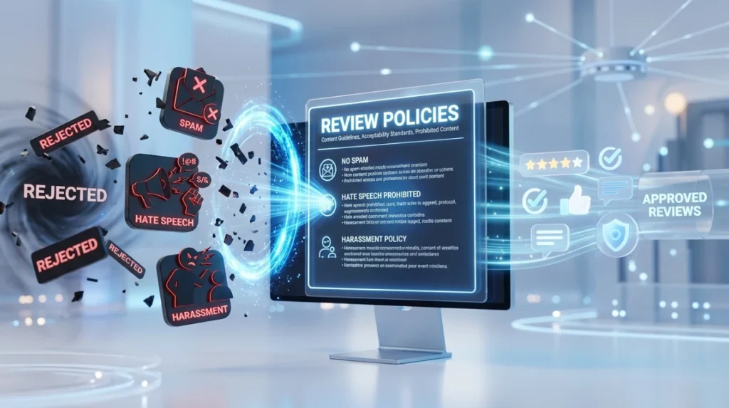 How do review policies define unacceptable content?
