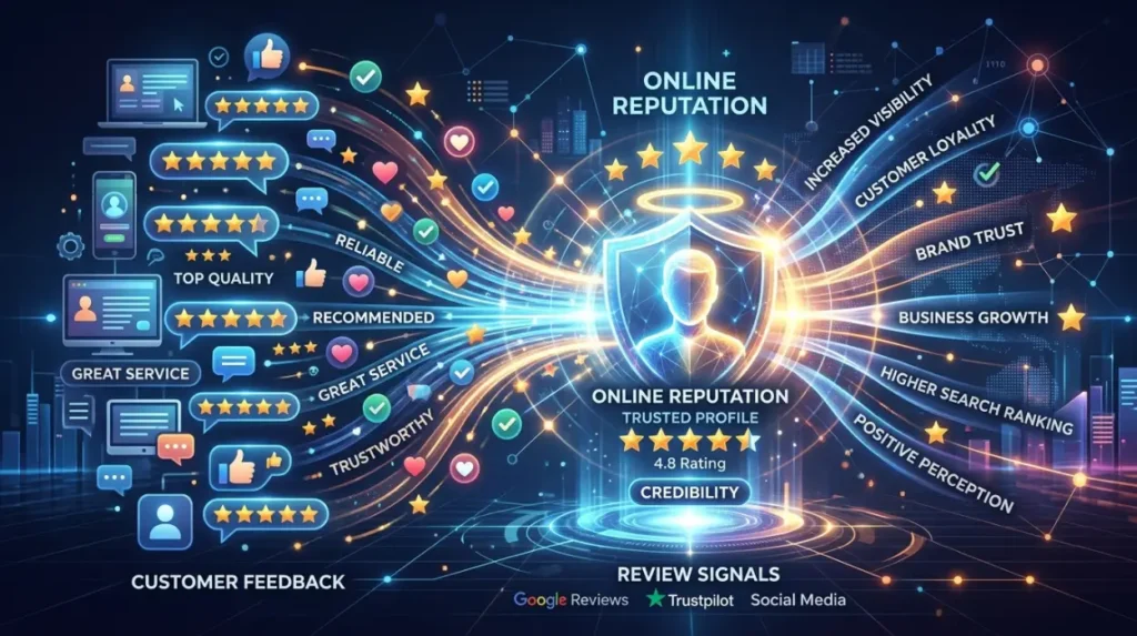 How do review signals influence online reputation?