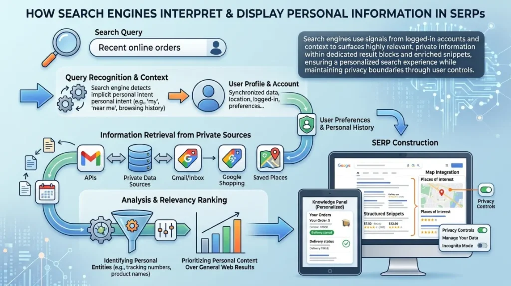 How do search engines interpret personal information within SERPs?
