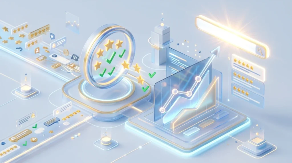 How does review moderation influence search visibility?