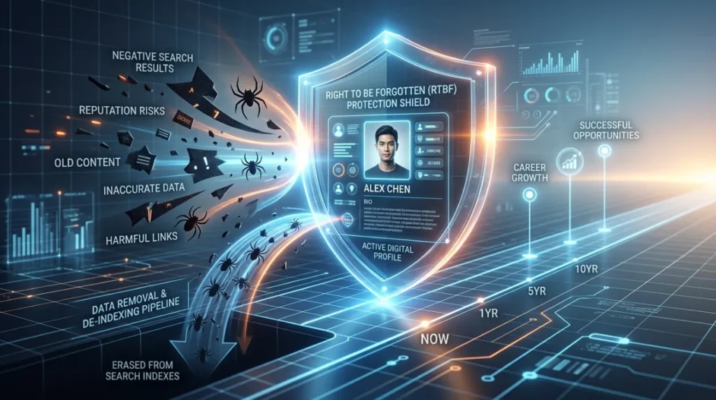 How does the Right to Be Forgotten process minimise long-term reputation risk?