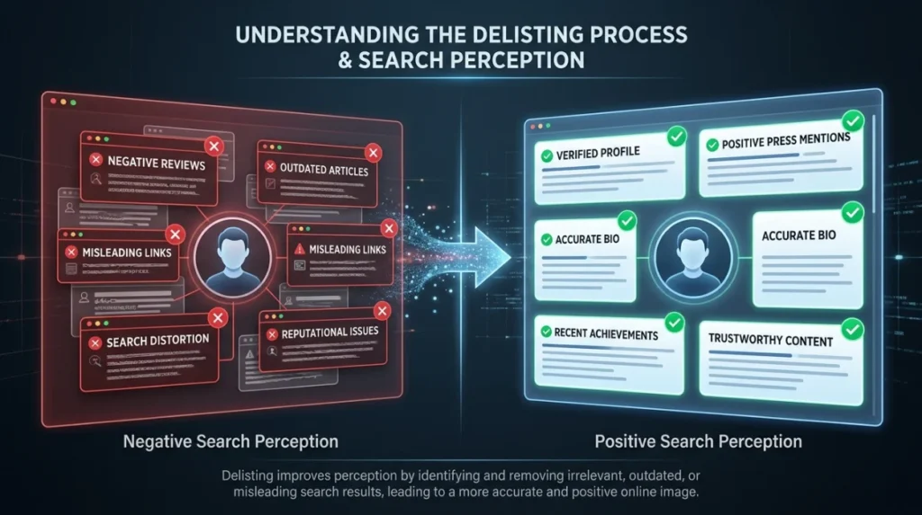 How does the delisting process improve search perception?