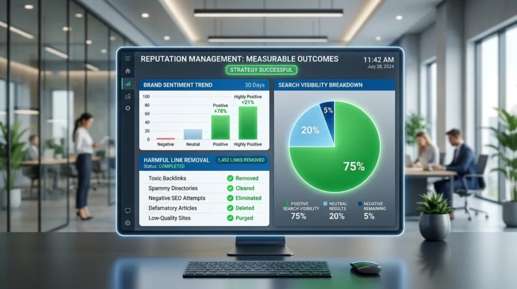 Which measurable outcomes demonstrate an effective link removal strategy?