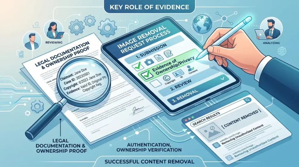 Why is evidence important when removing an image from Google Search?