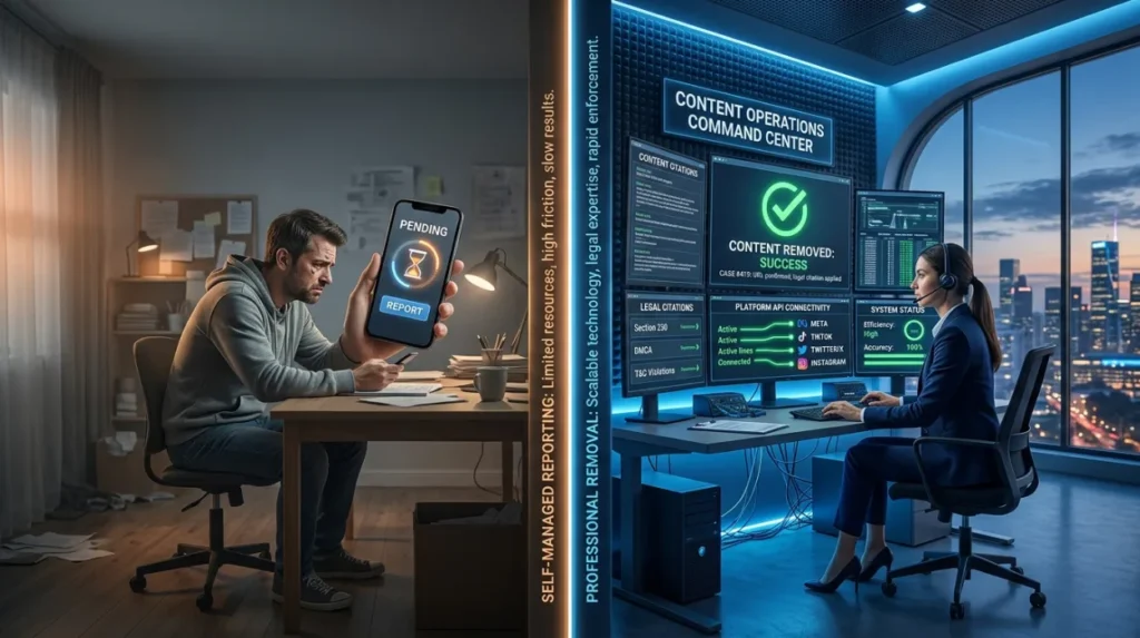 Why is professional content removal more effective than self-managed reporting?