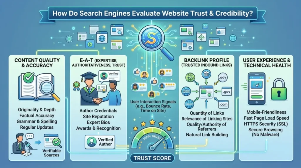 How Do Search Engines Evaluate Trust and Credibility?