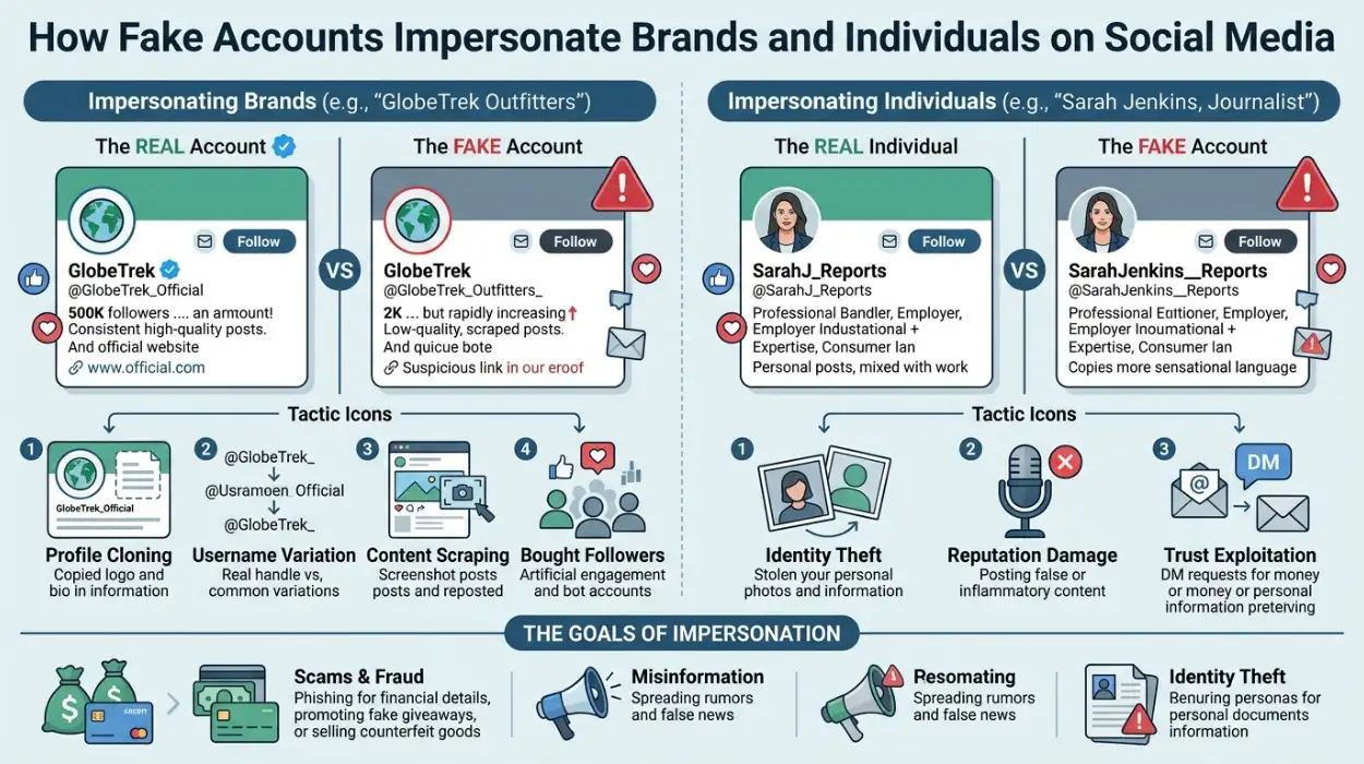 How Fake Accounts Impersonate Brands and Individuals on Social Media