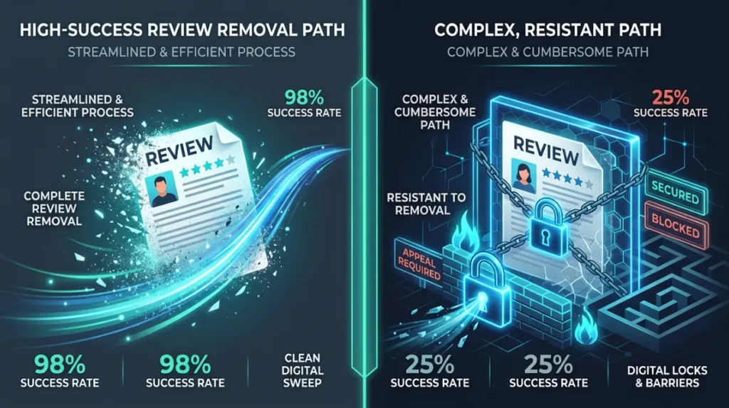 How do Indeed and Glassdoor differ in removal effectiveness?