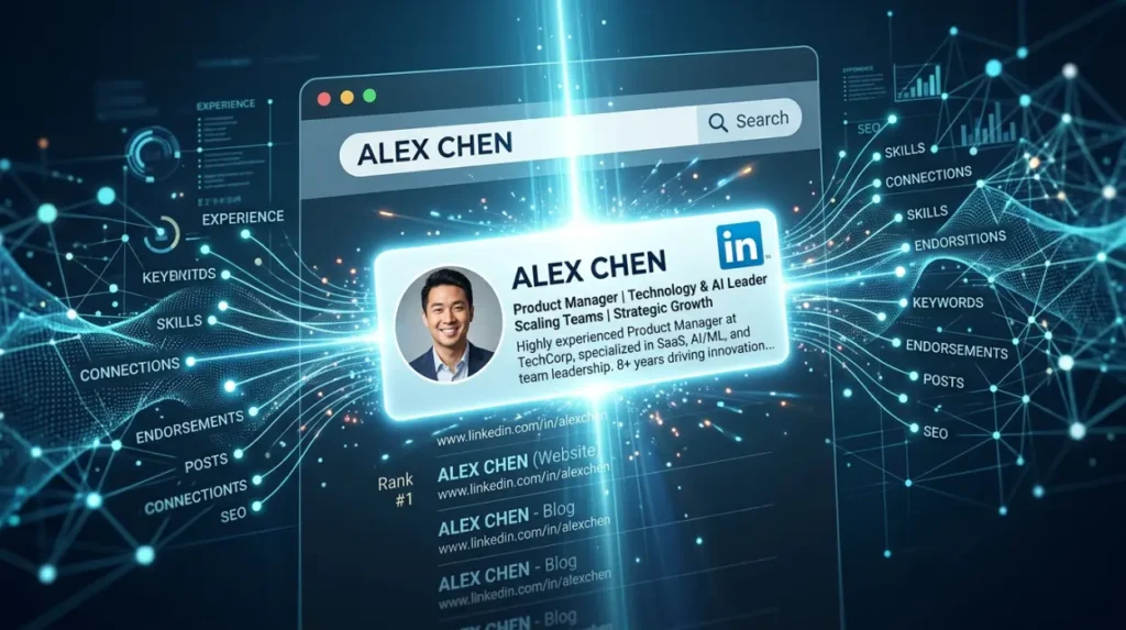 How does LinkedIn information affect search visibility?