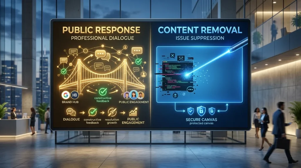 How does a professional response compare with content removal?