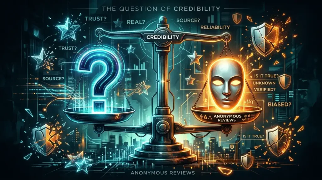 How does anonymity affect the credibility of a defamatory review?