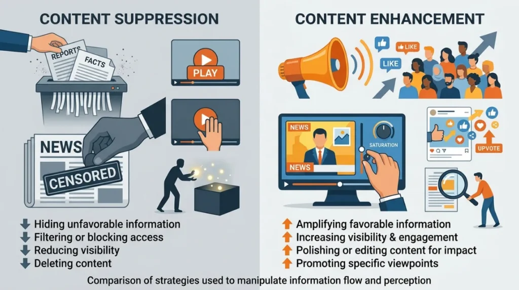 How does content suppression compare with content enhancement?