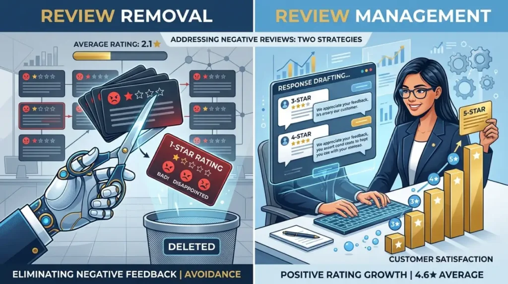 Is Indeed review removal different from negative review management?
