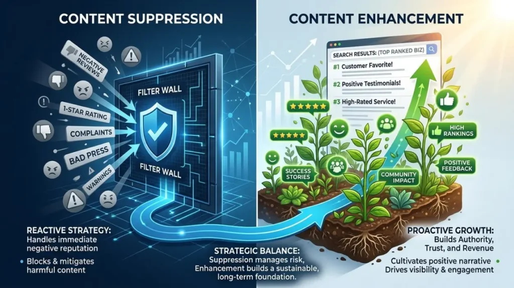 Is content suppression or content enhancement more sustainable for small businesses?