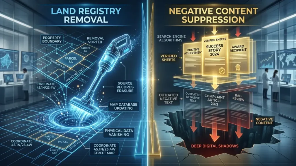 What is the difference between Land Registry removal and negative content suppression?
