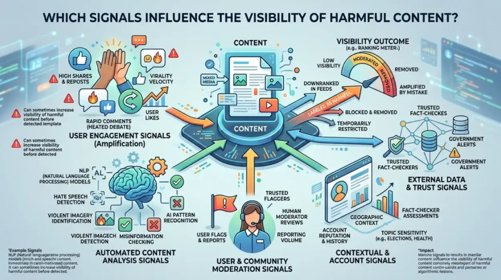 Which Signals Influence the Visibility of Harmful Content?