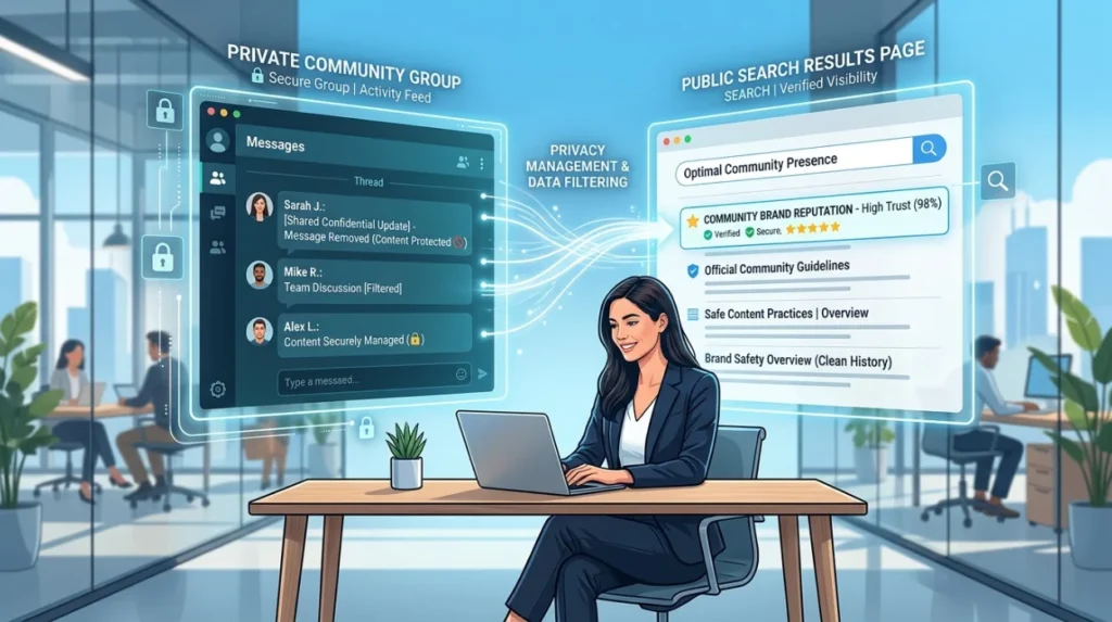 Why does search visibility matter when removing Facebook group content?