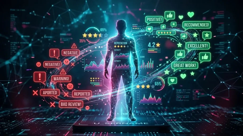 How do reviews and sentiment signals influence personal reputation?