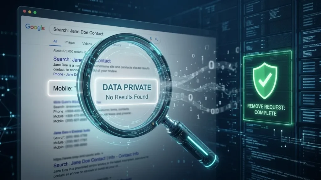 How do search engines interpret a phone number after database removal?