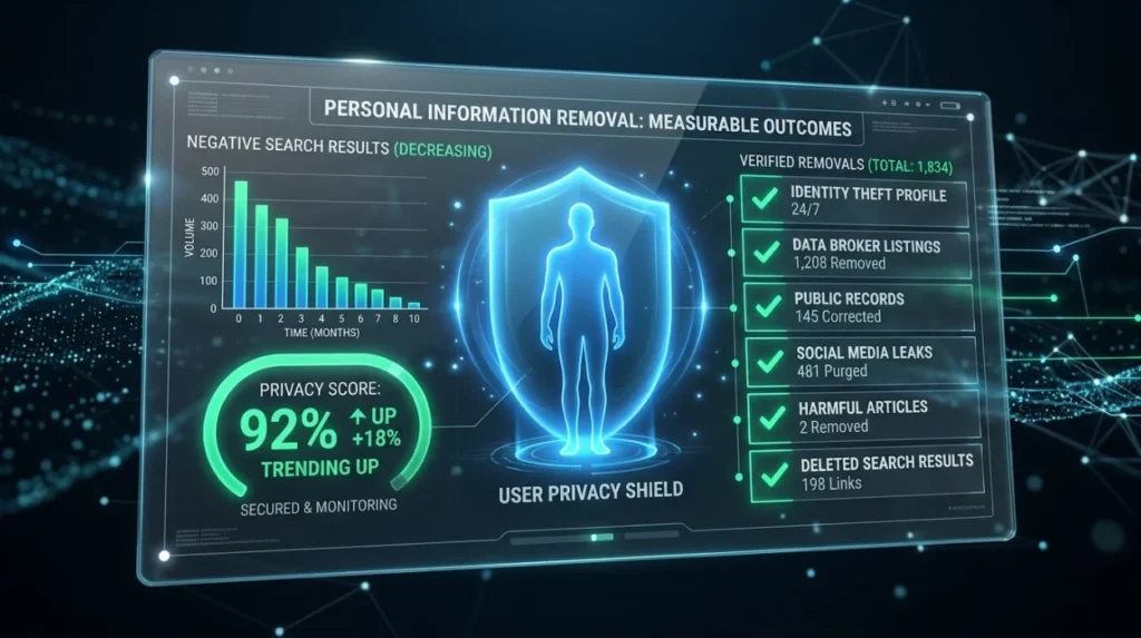 What measurable outcomes should a personal information removal service deliver?