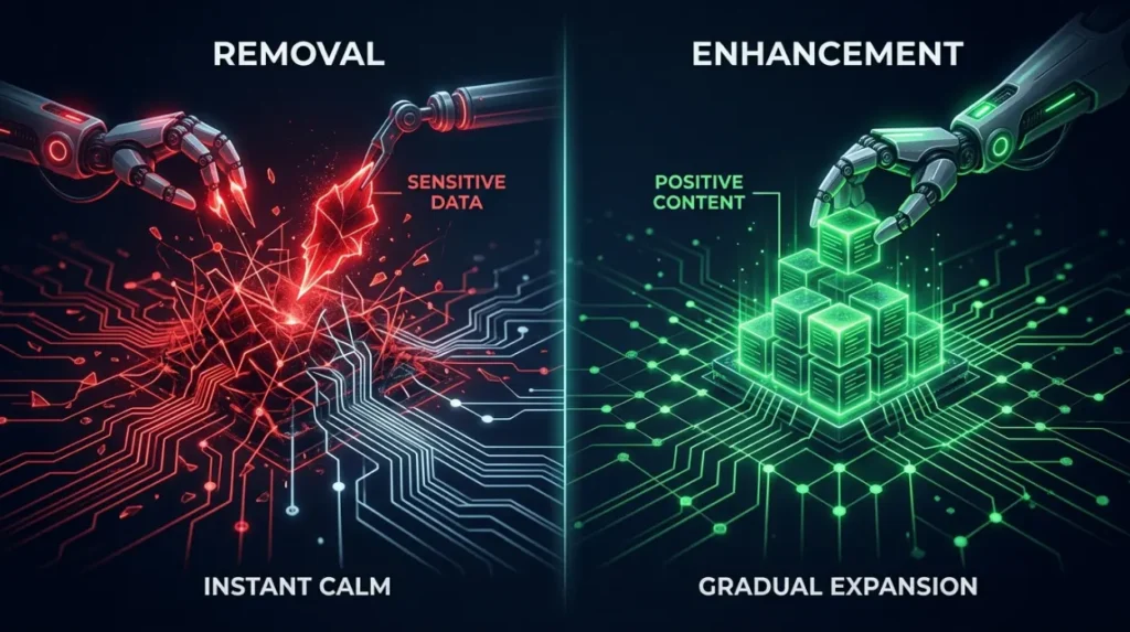 When is personal information removal more valuable than content enhancement?