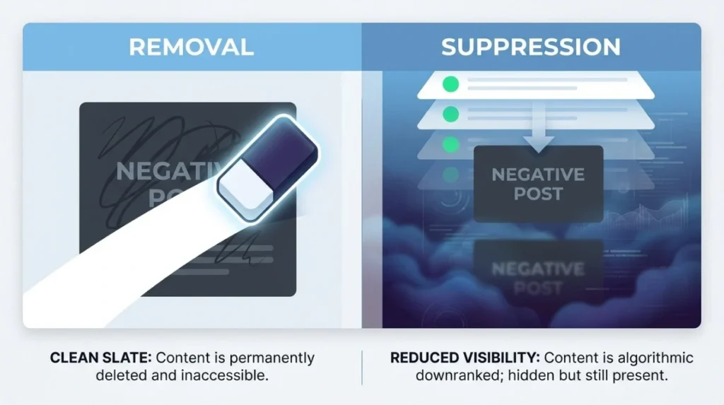 When is removal preferable to negative content suppression?